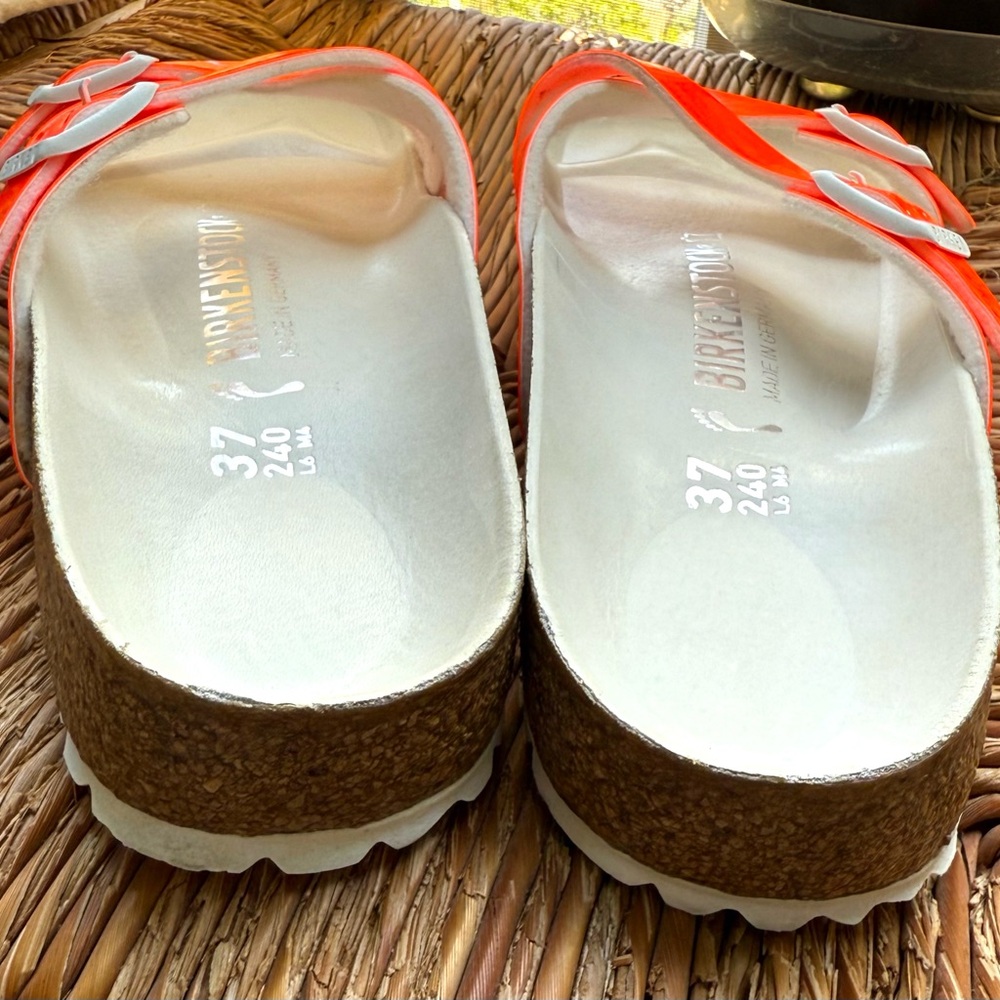 Birkenstock Yao Balance Shiny Neon Orange Double Strap Sandals - Picture 4 of 8